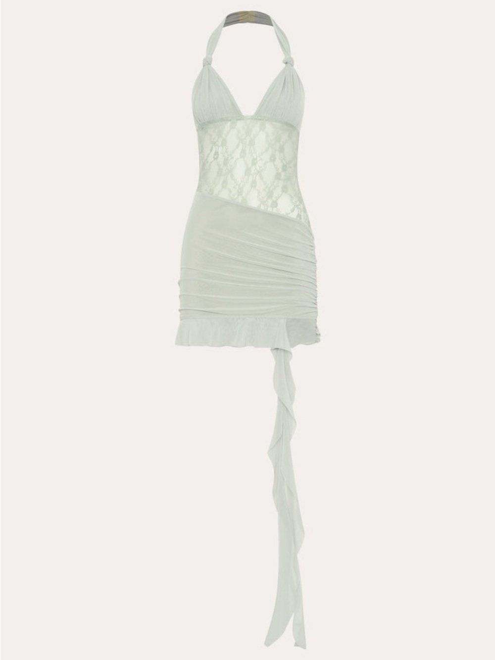 Pepper Mayo Light Sage Lace Halter Mini Dress